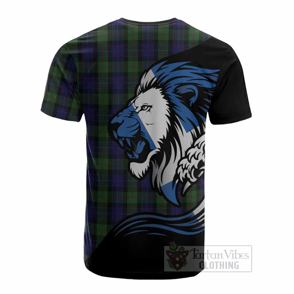 Gunn Tartan Crest Cotton T-shirt Scottish Golden Lions Wave Flow