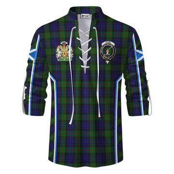 Gunn Tartan Crest Ghillie Kilt Shirt Scotland Coat of Arm Flag Style