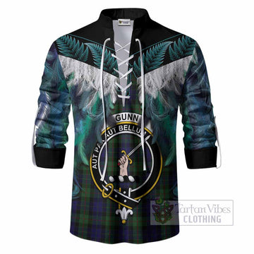 Gunn Tartan Crest Ghillie Shirt New Zealand Maori Korowai Cloak