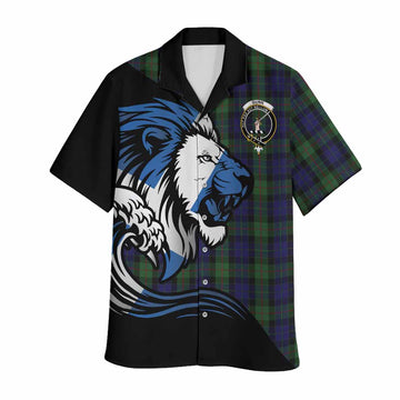 Gunn Tartan Crest Hawaiian Shirt Scottish Golden Lions Wave Flow