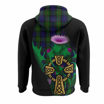 Gunn Tartan Crest Hoodie Celtic Cross Thistle Flowers