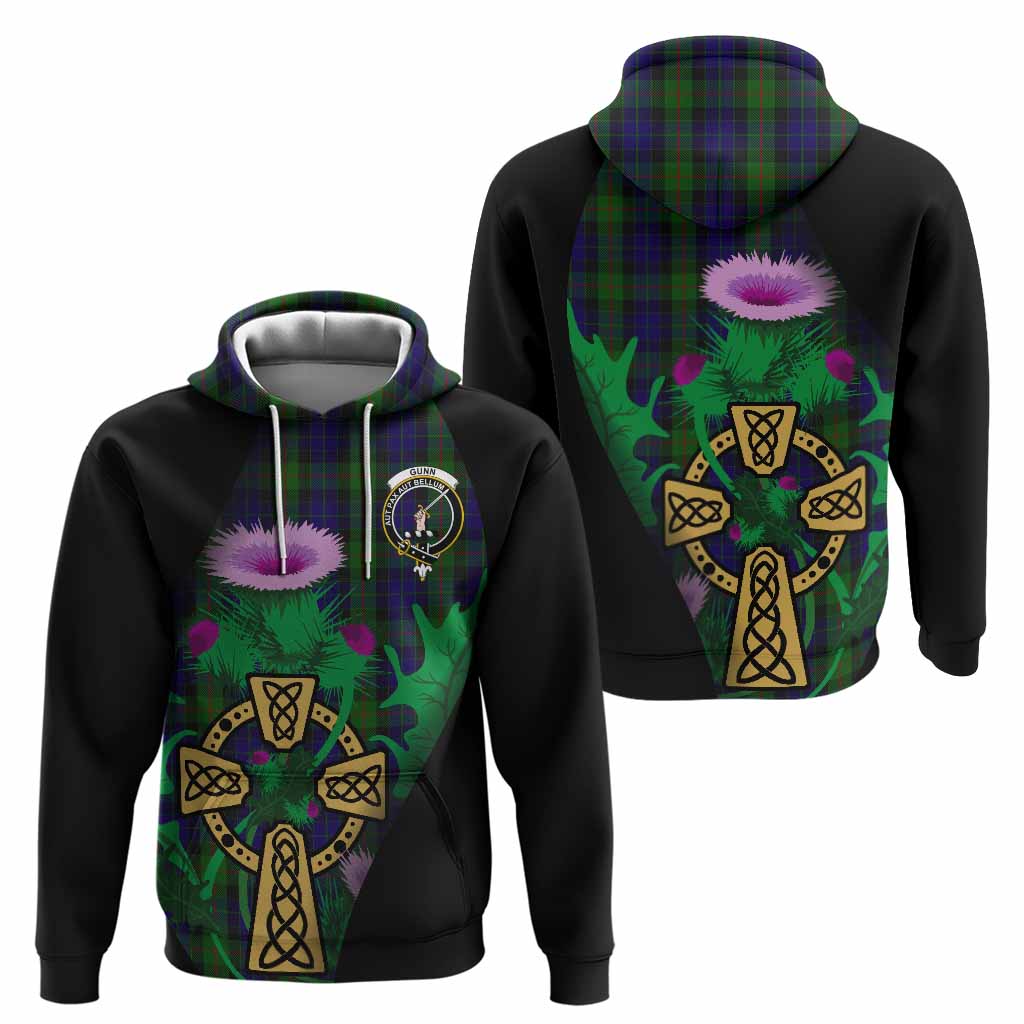 Gunn Tartan Crest Hoodie Celtic Cross Thistle Flowers