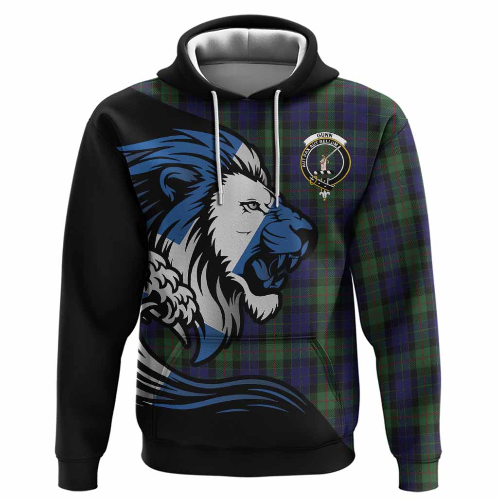 Gunn Tartan Crest Hoodie Scottish Golden Lions Wave Flow