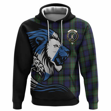 Gunn Tartan Crest Hoodie Scottish Golden Lions Wave Flow
