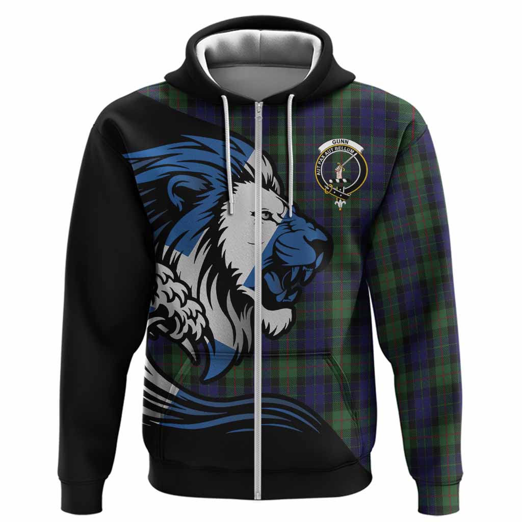 Gunn Tartan Crest Hoodie Scottish Golden Lions Wave Flow