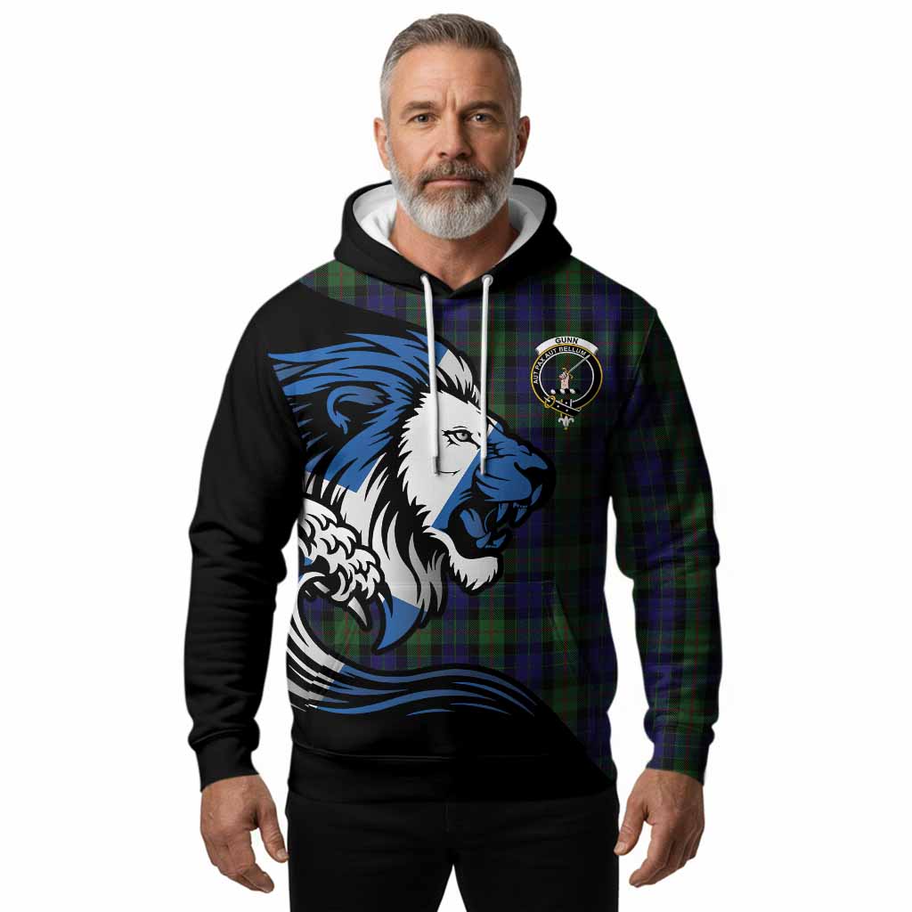 Gunn Tartan Crest Hoodie Scottish Golden Lions Wave Flow