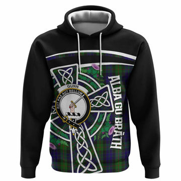 Gunn Tartan Crest Hoodie Scottish Thistle Celtic Cross Alba Gu Brath