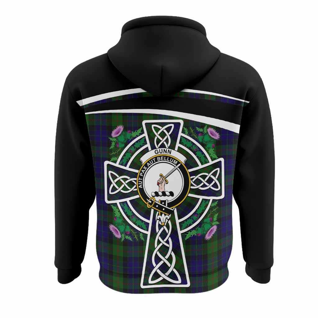 Gunn Tartan Crest Hoodie Scottish Thistle Celtic Cross Alba Gu Brath