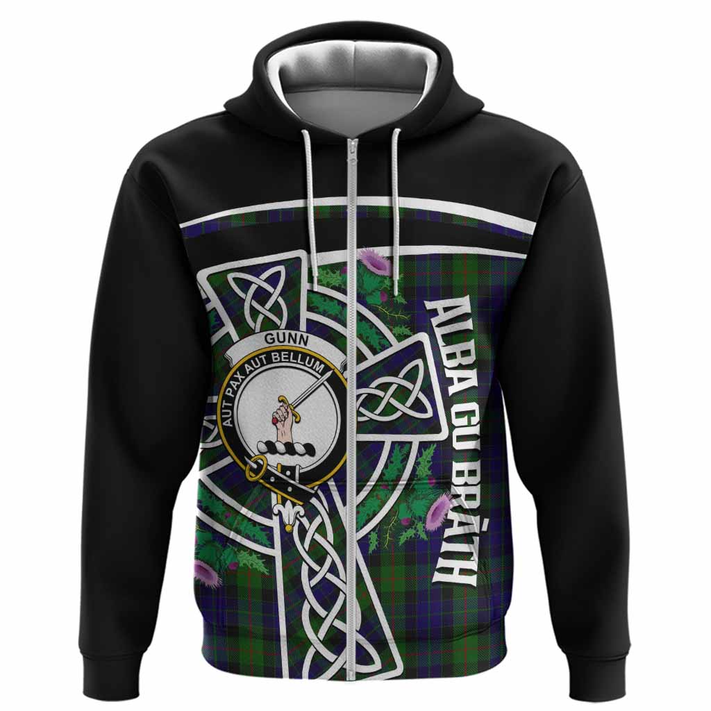 Gunn Tartan Crest Hoodie Scottish Thistle Celtic Cross Alba Gu Brath