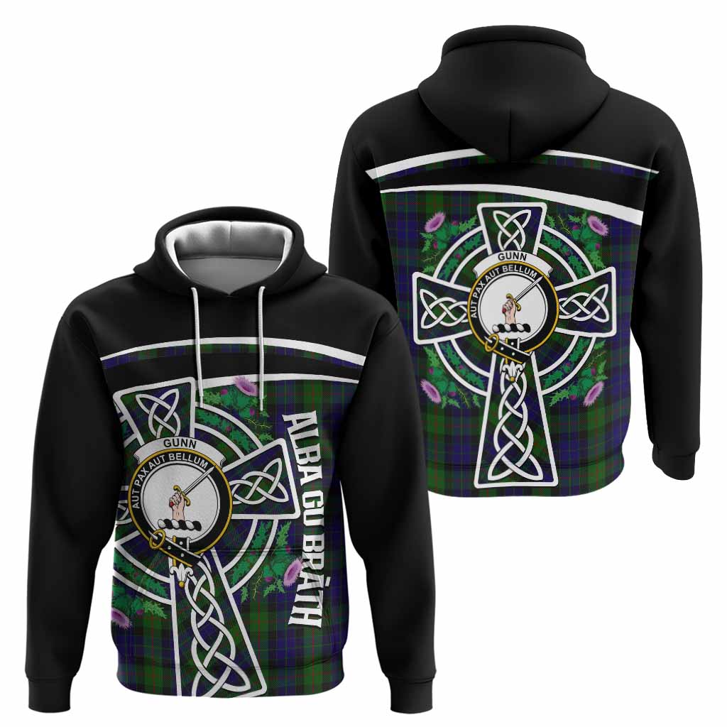 Gunn Tartan Crest Hoodie Scottish Thistle Celtic Cross Alba Gu Brath