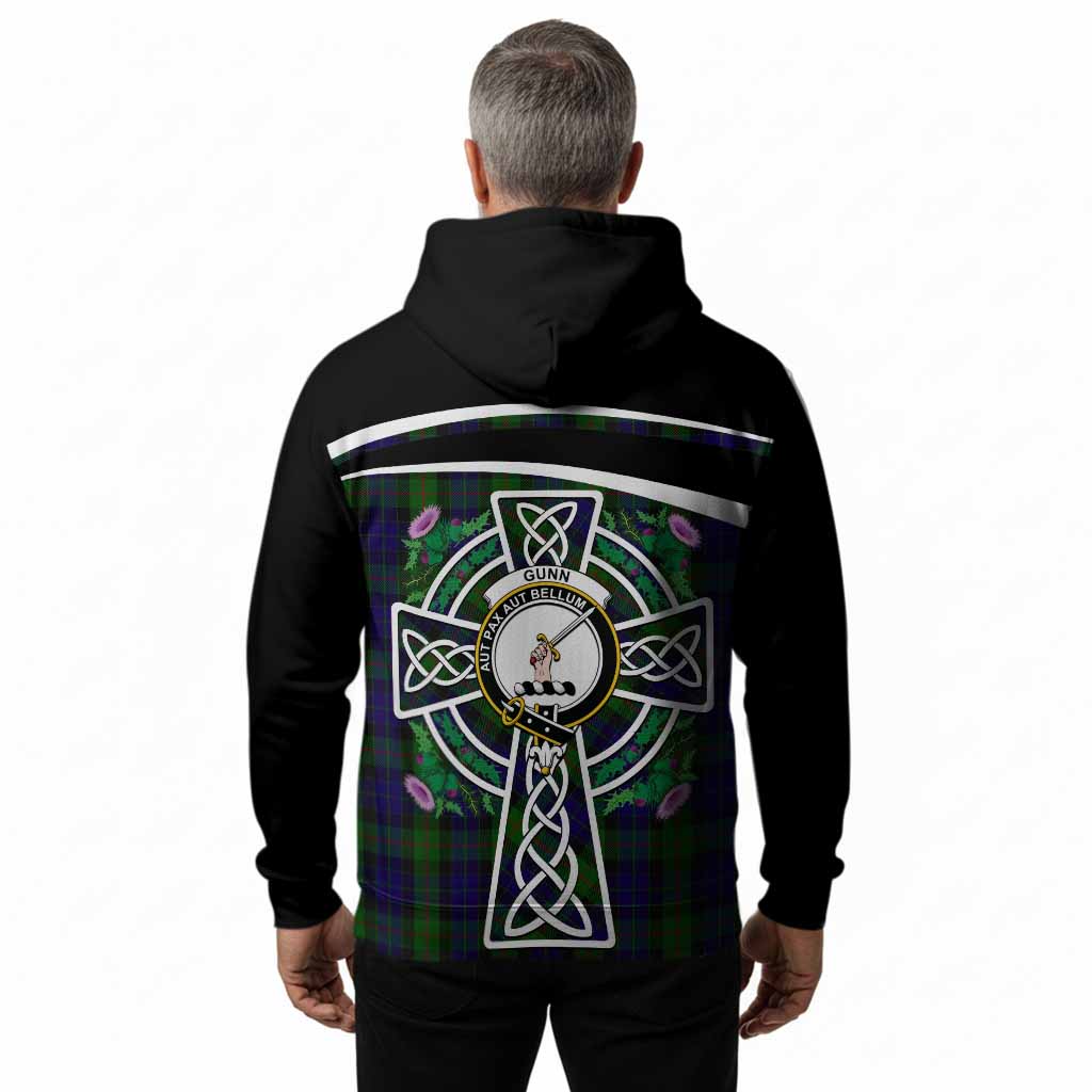 Gunn Tartan Crest Hoodie Scottish Thistle Celtic Cross Alba Gu Brath
