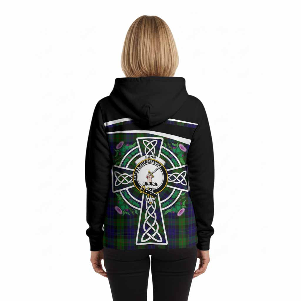 Gunn Tartan Crest Hoodie Scottish Thistle Celtic Cross Alba Gu Brath