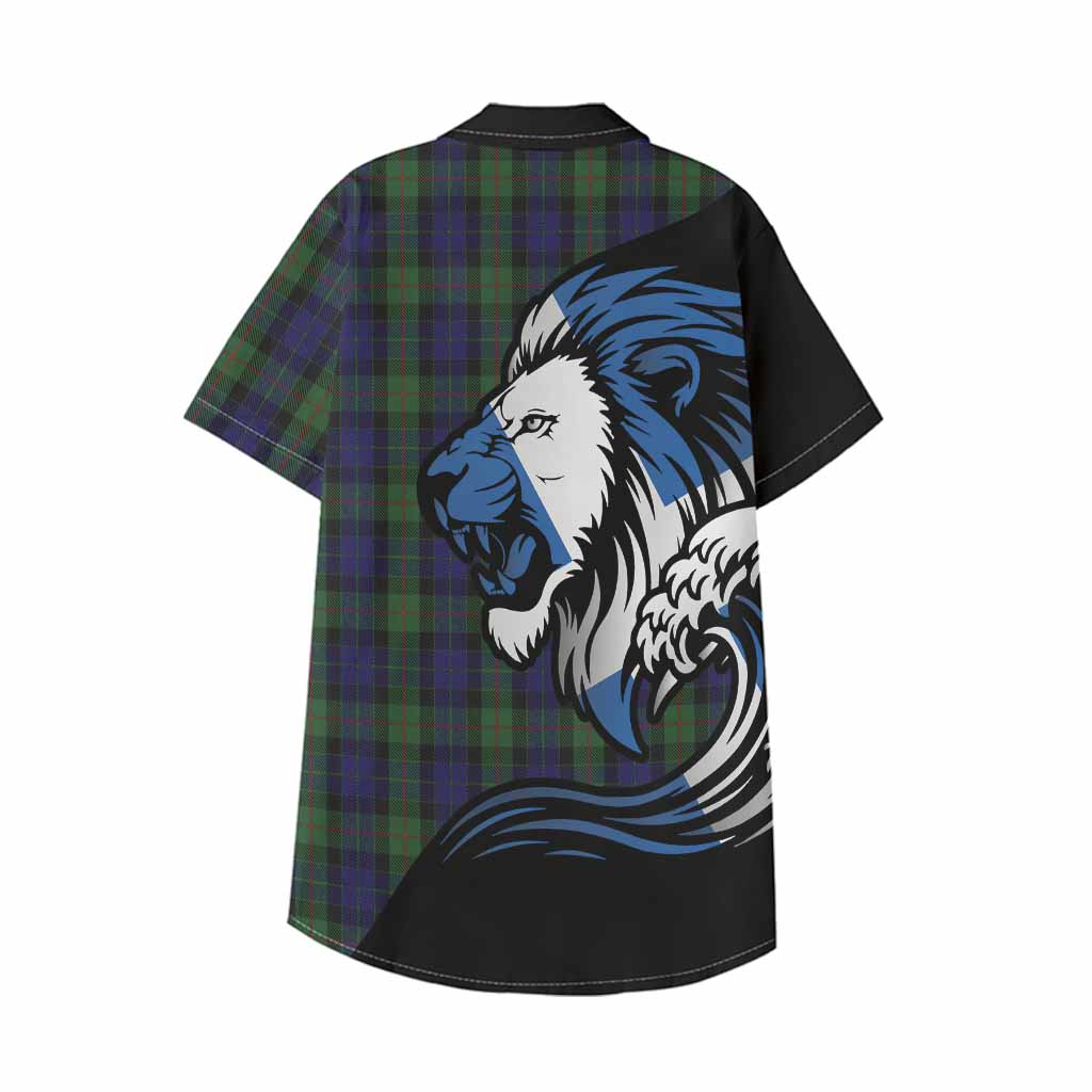 Gunn Tartan Crest Kid Hawaiian Shirt Scottish Golden Lions Wave Flow