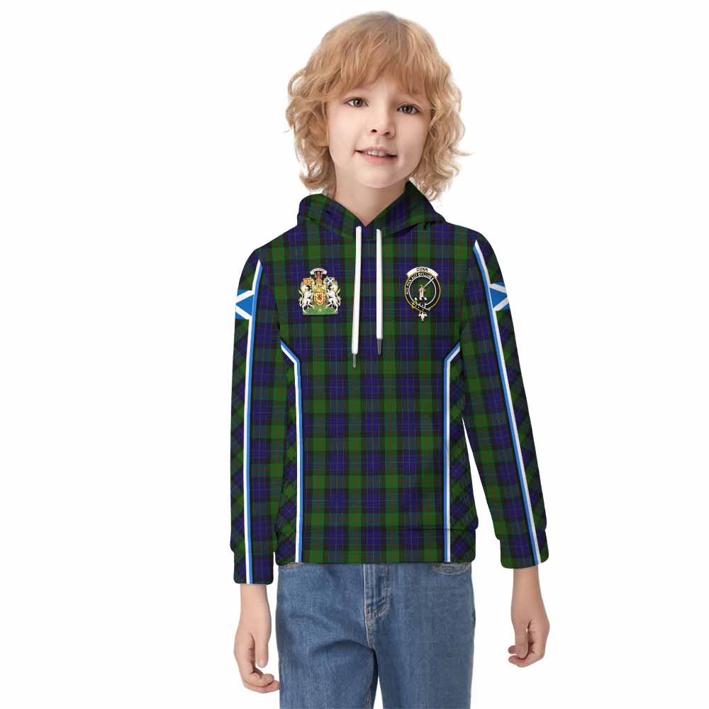 Gunn Tartan Crest Kid Hoodie Scotland Coat of Arm Flag Style - Tartan Vibes Clothing