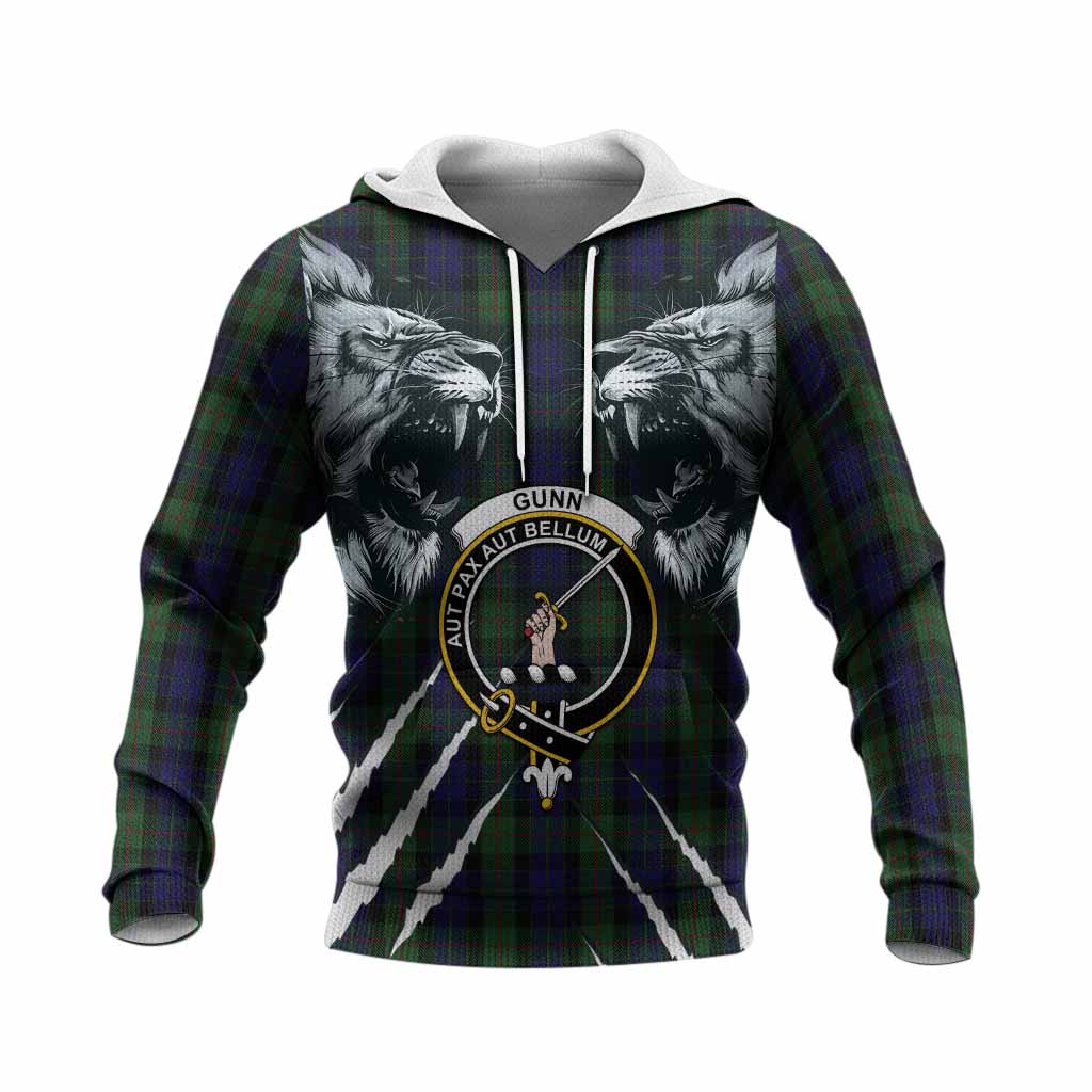 Gunn Tartan Crest Knitted Hoodie Ferocious Lion Style