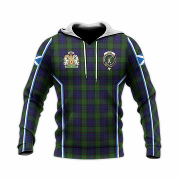 Gunn Tartan Crest Knitted Hoodie Scotland Coat of Arm Flag Style