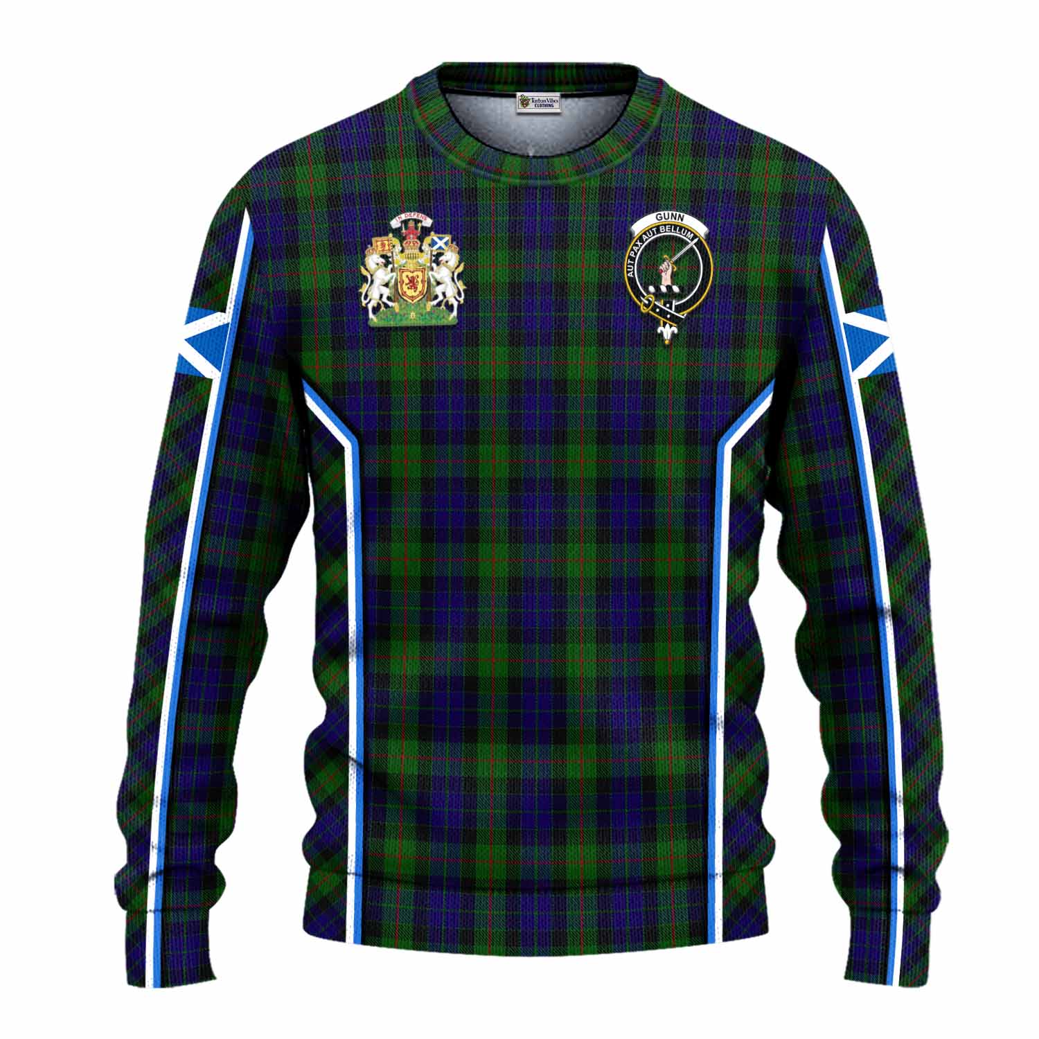 Gunn Tartan Crest Knitted Sweater Scotland Coat of Arm Flag Style - Tartan Vibes Clothing