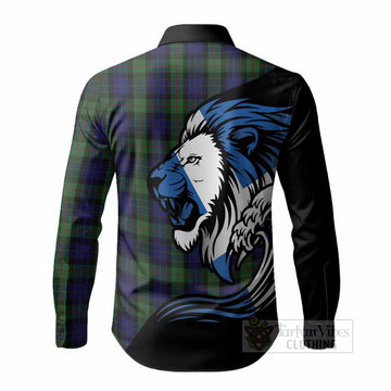 Gunn Tartan Crest Long Sleeve Button Shirts Scottish Golden Lions Wave Flow