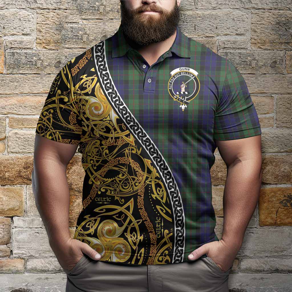 Gunn Tartan Crest Polo Shirt Celtic Knot and Triple Trickle Spiral Symbols
