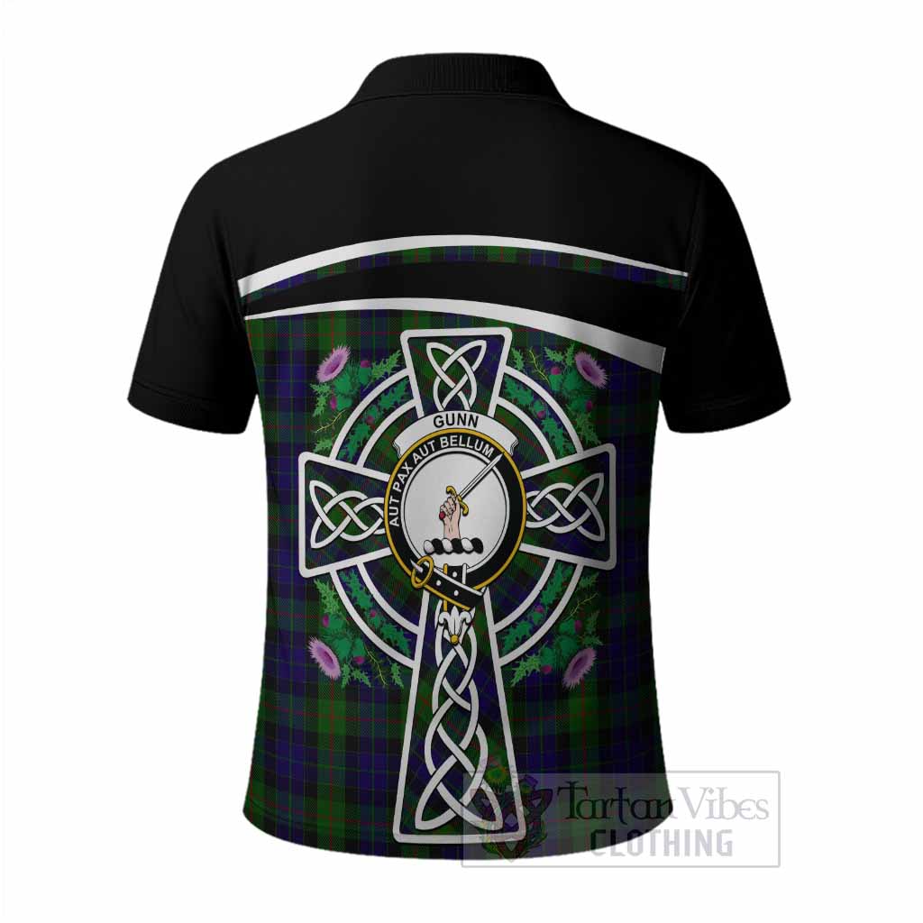Gunn Tartan Crest Polo Shirt Scottish Thistle Celtic Cross Alba Gu Brath