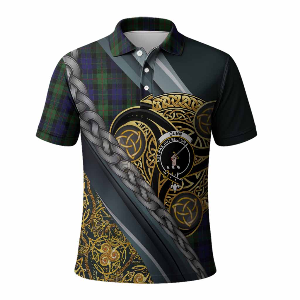 Gunn Tartan Crest Polo Shirt Scottish Triskele Celtic