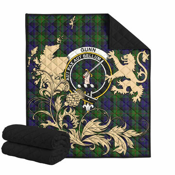 Gunn Tartan Crest Premium Quilt with Scottish Iconic Symbols 
