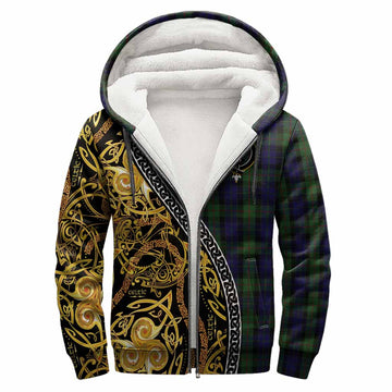 Gunn Tartan Crest Sherpa Hoodie Celtic Knot and Triple Trickle Spiral Symbols