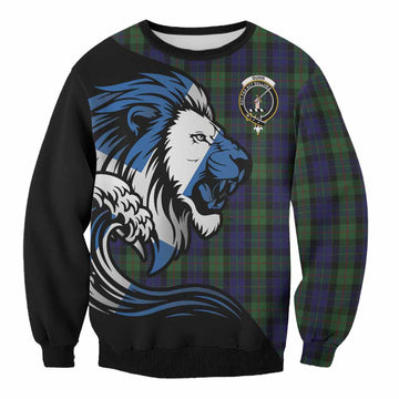 Gunn Tartan Crest Sweatshirt Scottish Golden Lions Wave Flow