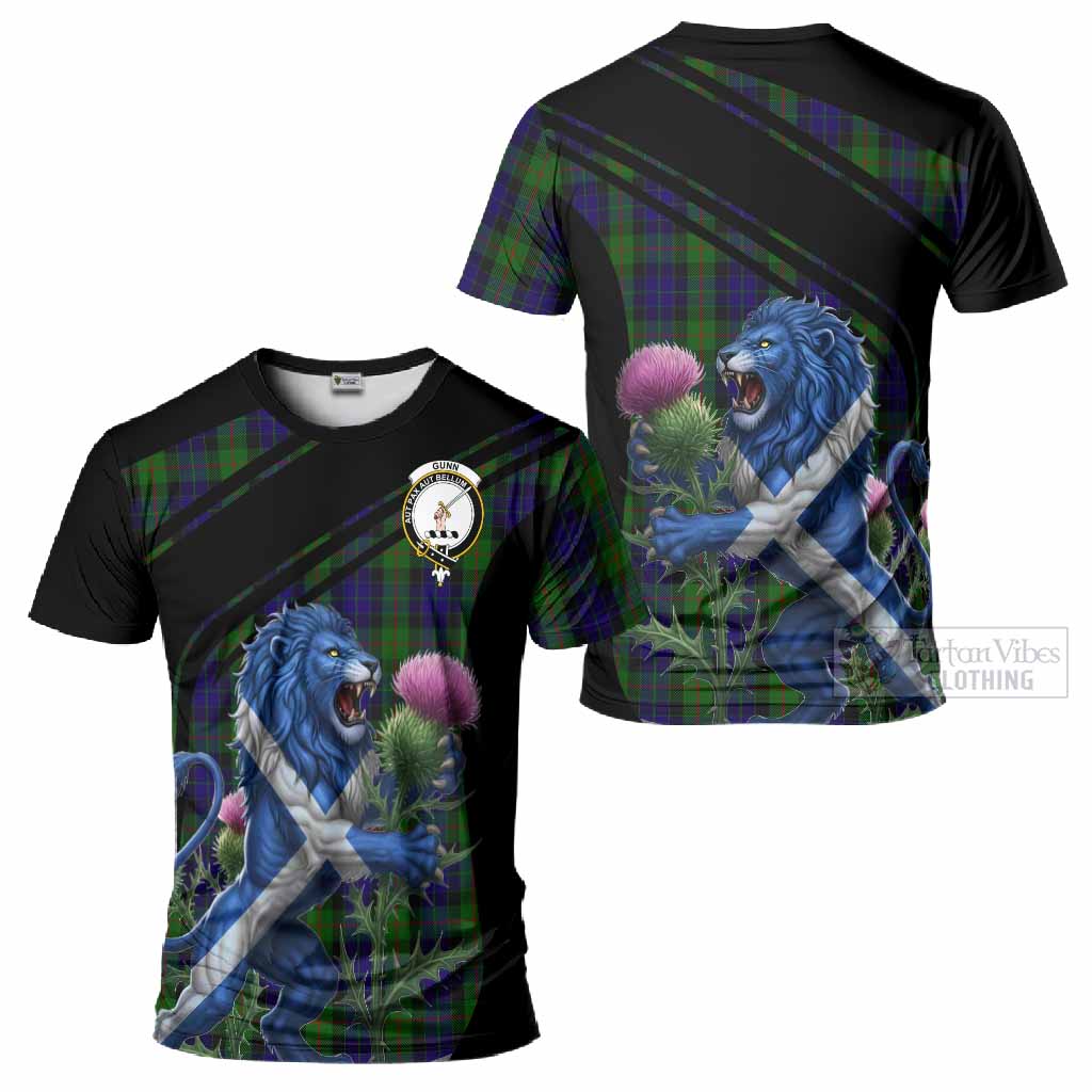 Gunn Tartan Crest T-Shirt Scottish Lion Rampant Thistle
