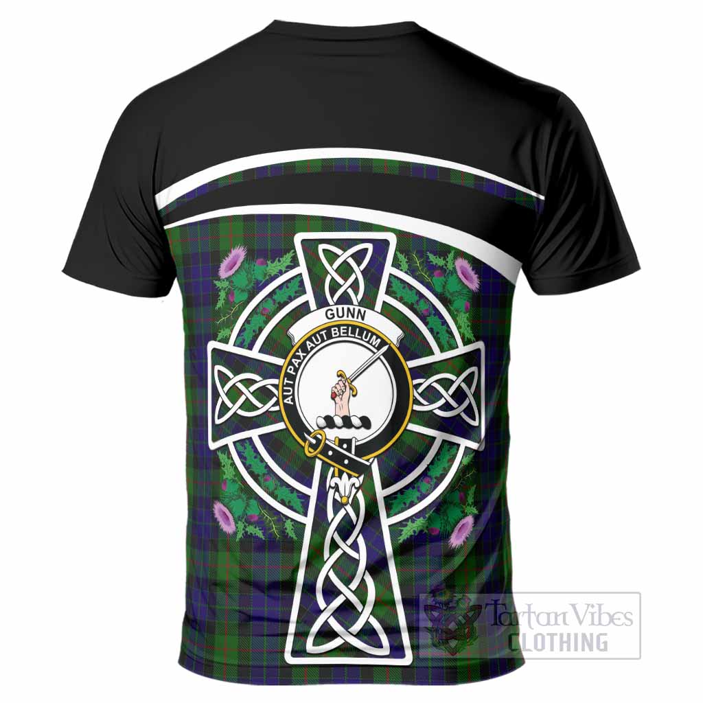 Gunn Tartan Crest T-Shirt Scottish Thistle Celtic Cross Alba Gu Brath