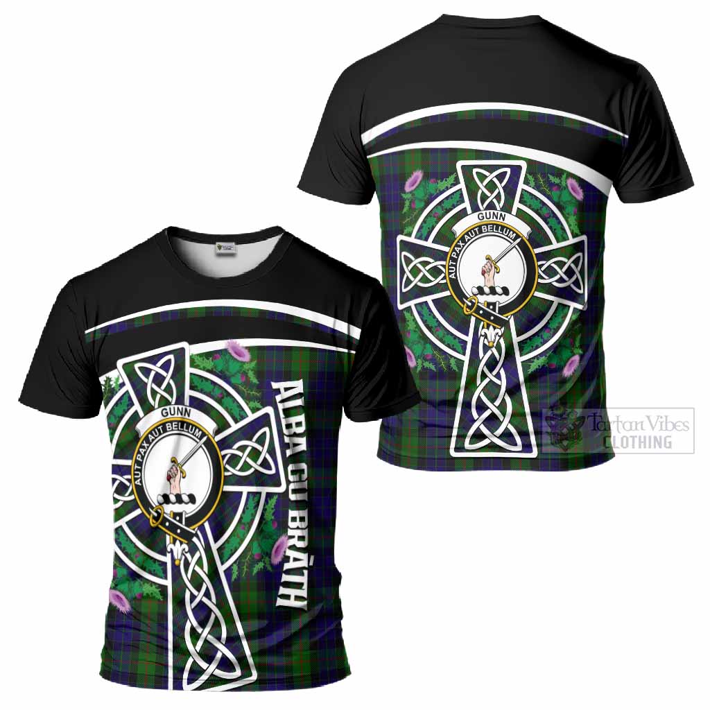 Gunn Tartan Crest T-Shirt Scottish Thistle Celtic Cross Alba Gu Brath