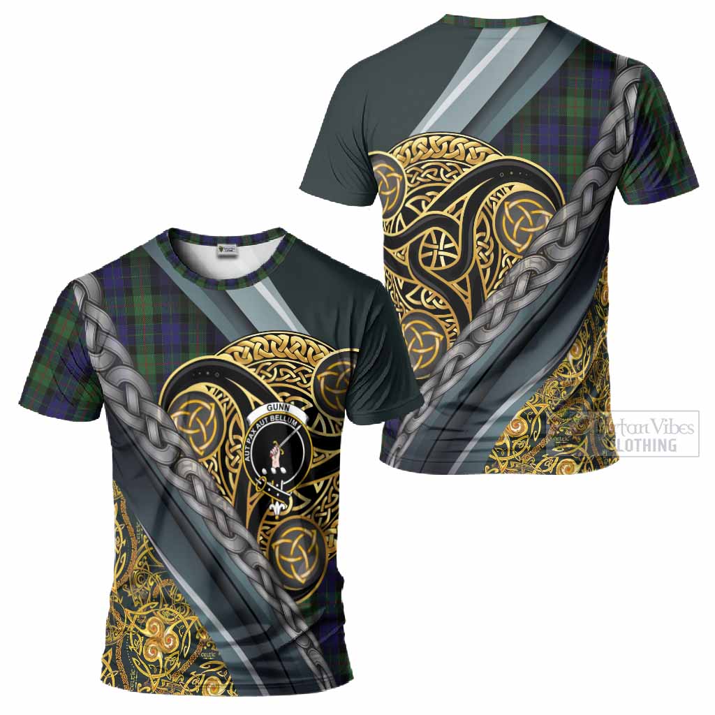 Gunn Tartan Crest T-Shirt Scottish Triskele Celtic