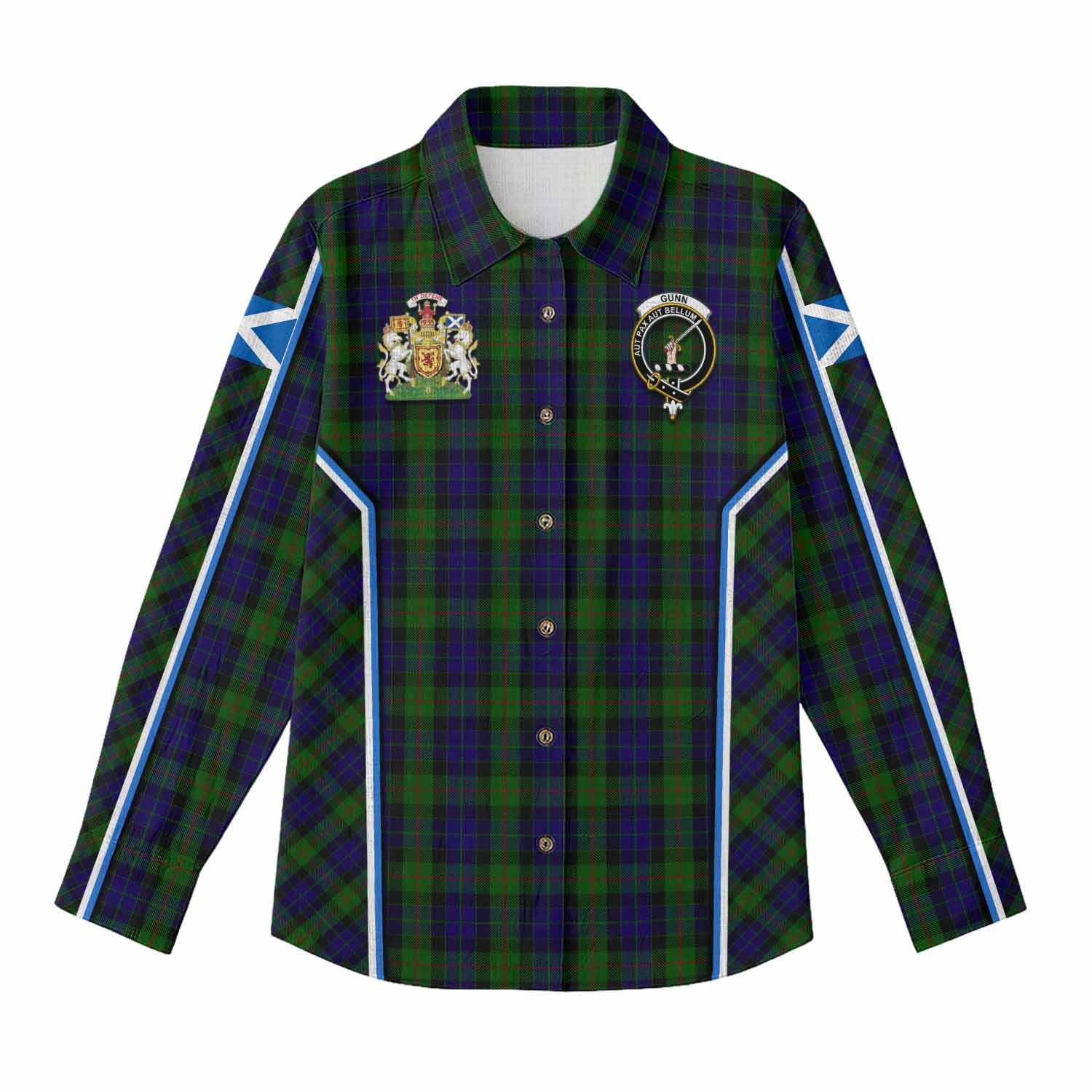 Gunn Tartan Crest Women Casual Shirt Scotland Coat of Arm Flag Style - Tartan Vibes Clothing