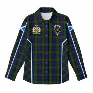 Gunn Tartan Crest Women Casual Shirt Scotland Coat of Arm Flag Style