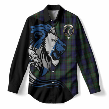 Gunn Tartan Crest Women Casual Shirt Scottish Golden Lions Wave Flow