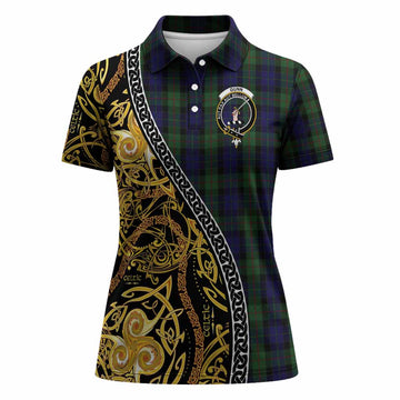 Gunn Tartan Crest Women Polo Shirt Celtic Knot and Triple Trickle Spiral Symbols