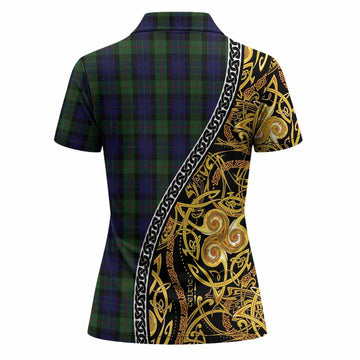 Gunn Tartan Crest Women Polo Shirt Celtic Knot and Triple Trickle Spiral Symbols