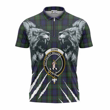 Gunn Tartan Crest Zipper Polo Shirt Ferocious Lion Style