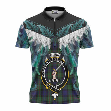 Gunn Tartan Crest Zipper Polo Shirt New Zealand Maori Korowai Cloak
