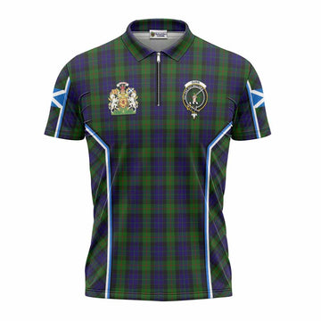 Gunn Tartan Crest Zipper Polo Shirt Scotland Coat of Arm Flag Style