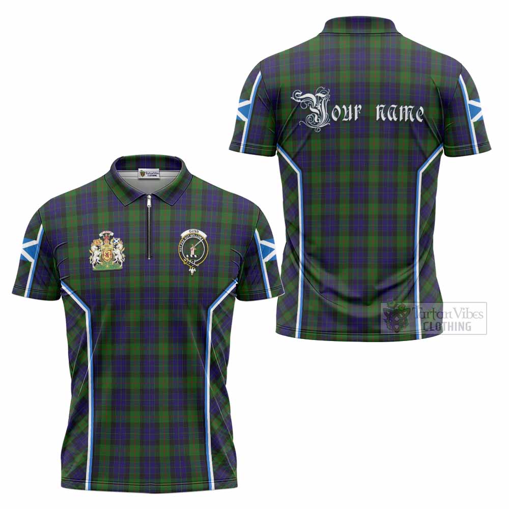Gunn Tartan Crest Zipper Polo Shirt Scotland Coat of Arm Flag Style - Tartan Vibes Clothing