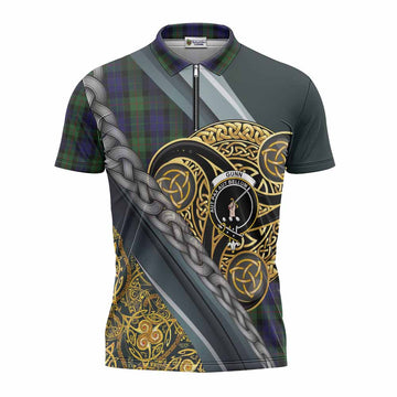 Gunn Tartan Crest Zipper Polo Shirt Scottish Triskele Celtic