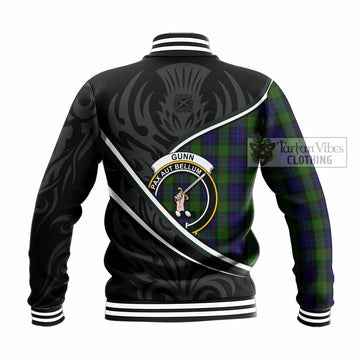 Gunn Tartan Family Crest Baseball Jacket Celtic Scottish Thistle Floral