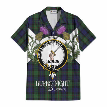 Gunn Tartan Family Crest Cotton Hawaiian Shirt Scottish Burns Night Thistle Floral