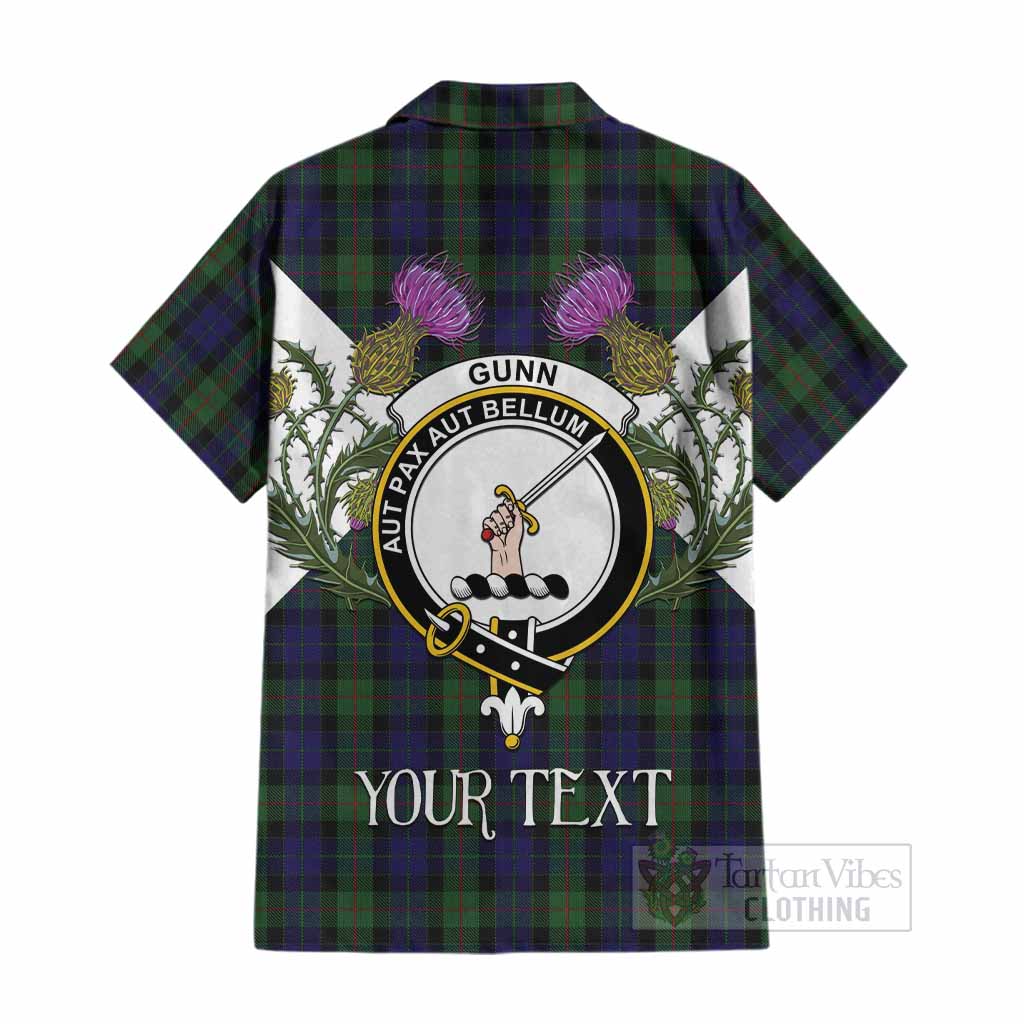 Gunn Tartan Family Crest Cotton Hawaiian Shirt Scottish Burns Night Thistle Floral