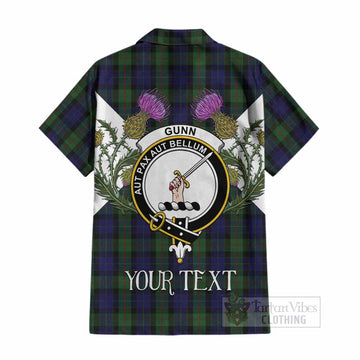 Gunn Tartan Family Crest Cotton Hawaiian Shirt Scottish Burns Night Thistle Floral