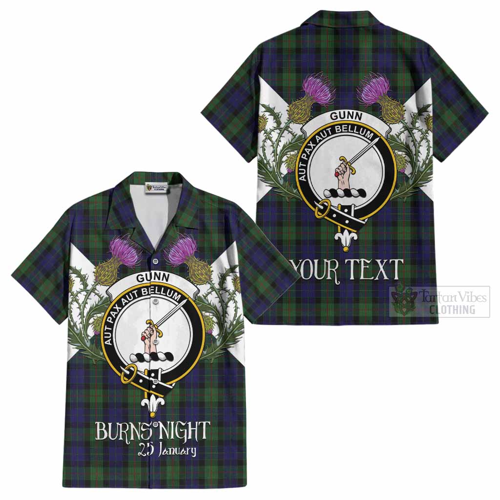 Gunn Tartan Family Crest Cotton Hawaiian Shirt Scottish Burns Night Thistle Floral
