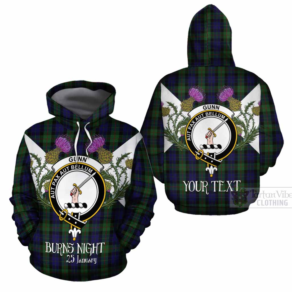 Gunn Tartan Family Crest Cotton Hoodie Scottish Burns Night Thistle Floral