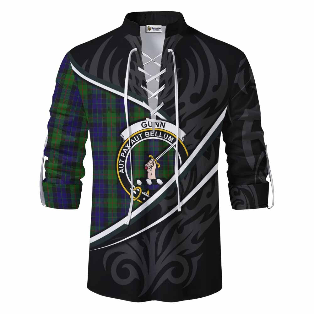 Gunn Tartan Family Crest Ghillie Kilt Shirt Celtic Scottish Thistle Floral - Tartan Vibes Clothing