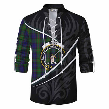 Gunn Tartan Family Crest Ghillie Kilt Shirt Celtic Scottish Thistle Floral